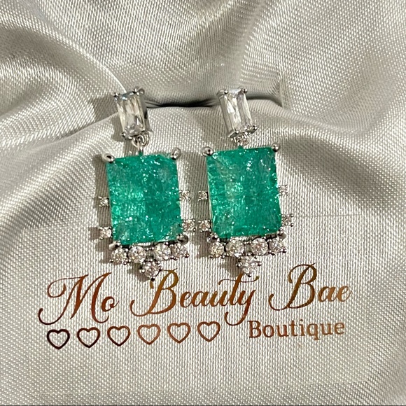 Shattered Aqua Blue Drop Earrings - Picture 2 of 6